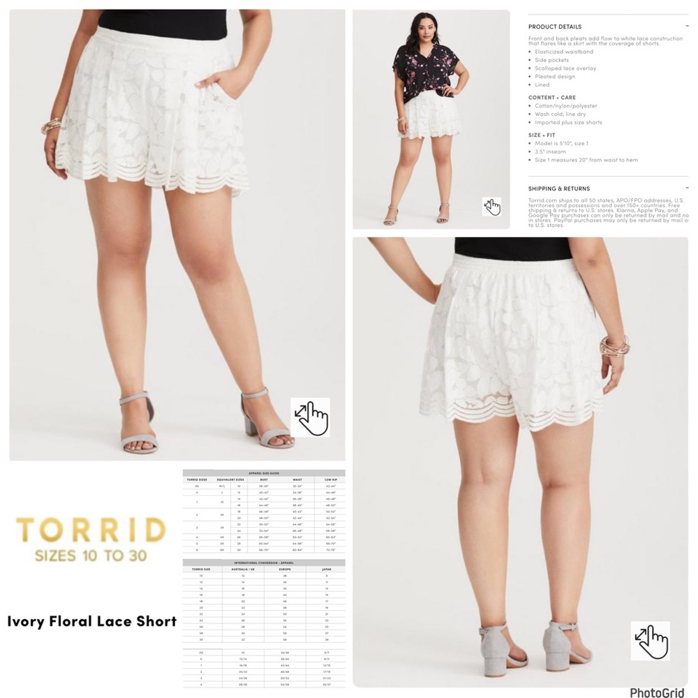 Torrid 2 plus size ivory lace floral shorts